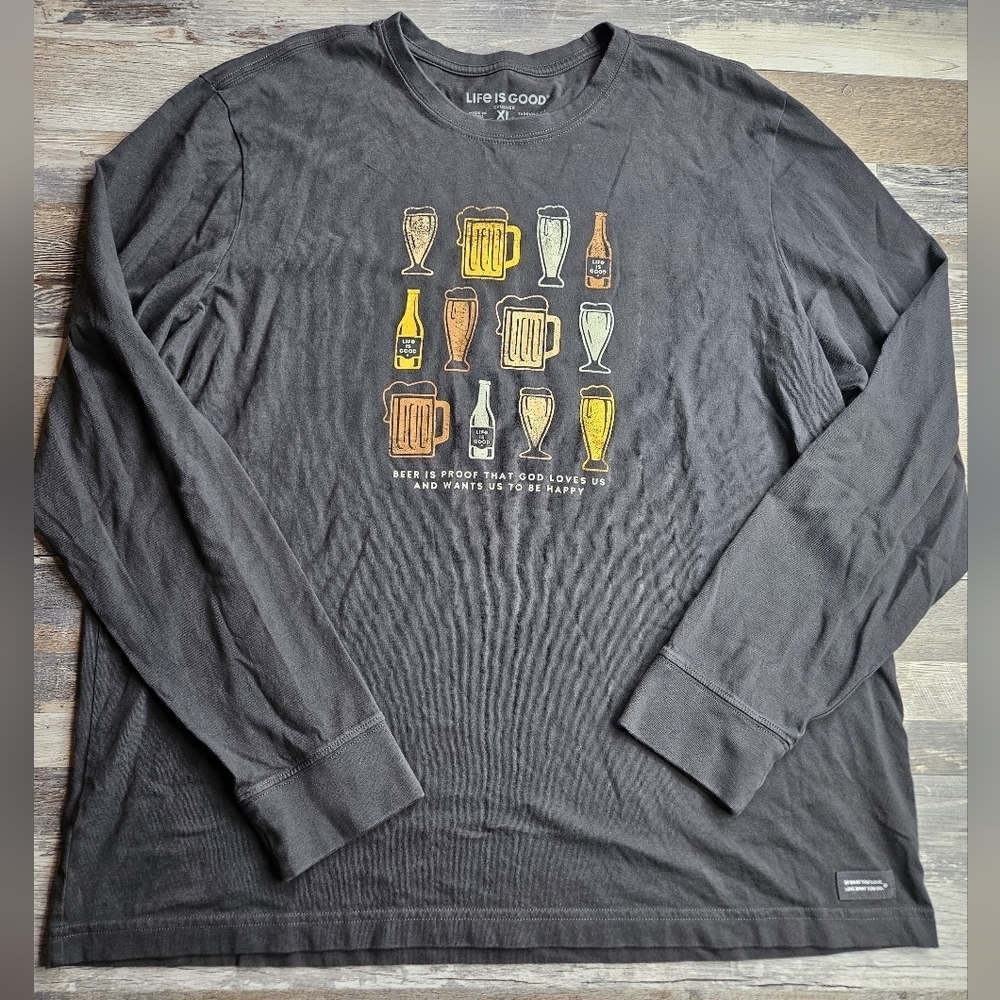 Life is Good Men's XL Crusher Tee Long Sleeve Beer Choices